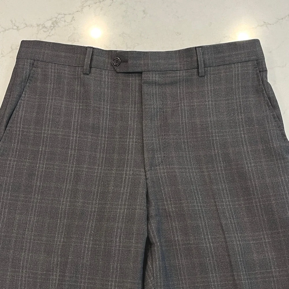 Saks Fifth Avenue BLACK Ermenegildo Zegna Suit Mens 40 Brown Plaid Wool Slim Fit